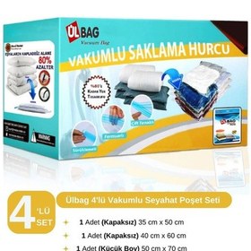 Resim 4'lü Vakumlu Poşet Seti Seyahat İçin 2 Adet Çorap,iç Çamaşır - 2 Adet Yastık, Havlu, Çarşaf Hurcu Şeffaf 