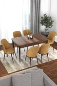 Resim Canisa Kor Serisi 70x114 Açılabilir Mutfak Masası Takımı Barok Desen Masa 6 Cappucino Sandalye 