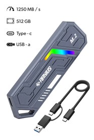 Resim RaXius DK03 USB-A/Type-C Kablolu RGB 512GB 22x80 M.2 NVMe Taşınabilir Harici SSD 