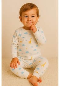 Resim Aden Kids %100 Pamuk Çocuk Alt Üst Pijama Takımı Sarı Mavi 