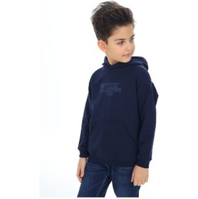 Resim Toontoy Kids Toontoy Erkek Çocuk Relax Fit Kapüşonlu Cepli Düşük Omuz Baskılı Sweatshirt - 2 İplik Lacivert 