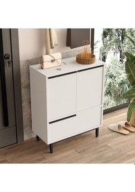 Resim Bohem Ayakkabılık Çok Amaçlı Dolap 3 Kapaklı Metal Ayaklı Beyaz Boh8c-w Beyaz 