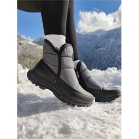 Resim Çiğdem Kundura Gri Kısa Fermuarlı Kar Botu Su Geçirmez Tekstil Dış Materyal 