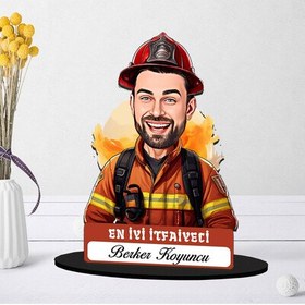 Resim Kişiye Özel Erkek İtfaiyeciye Hediye Karikatürlü Biblo 