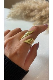 Resim Luna Argento Ayarlanabilir Altın Kaplama Kanat Model 925 Ayar Gümüş Yüzük 