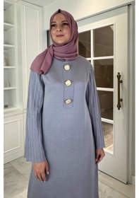 Resim Rabia Şamlı Banu Broşlu Triko Elbise Gri Normal 