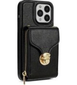 Resim Trendooze İphone 13 Deri Fermuarlı Çapraz Çanta, Kartlı Koruyucu Kılıf 