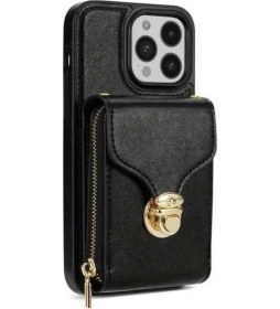 Resim Trendooze İphone 13 Deri Fermuarlı Çapraz Çanta, Kartlı Koruyucu Kılıf 