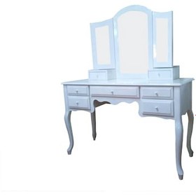 Resim Makyaj Masa Dresuar 7 Çekmece Klasik Model Kayın Aslan Ayak Parlak Beyaz Lake Kanat Ayna El Yapım 