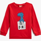 Resim Erkek Bebek Dinozor Baskılı Sweatshirt Bisiklet Yaka Pamuklu 