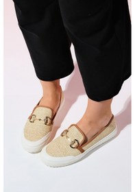 Resim Luvishoes Barcelos Bej Hasır Tokalı Kadın Loafer Ayakkabı Bej 