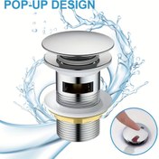 Resim Metal Pop-Up Banyo Lavabo Drenaj Tıkaçları ile Doldurma - Standart Lavabo ve Bidet Drenajları için Evrensel Push-Button Bazin Valfi, Dayanıklı Krom Kaplama, Kolay Kurulum, Şık Modern Tasarım 