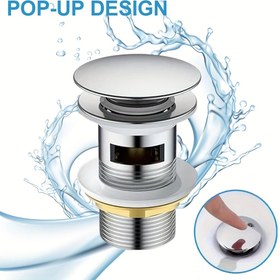 Resim Metal Pop-Up Banyo Lavabo Drenaj Tıkaçları ile Doldurma - Standart Lavabo ve Bidet Drenajları için Evrensel Push-Button Bazin Valfi, Dayanıklı Krom Kaplama, Kolay Kurulum, Şık Modern Tasarım 