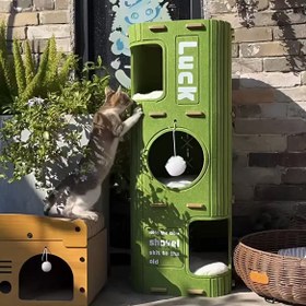 Resim 3 Katlı Kedi Ağacı & Mağara Evi, Doğal İştahlar İçin Keçe Malzemeli Çok Fonksiyonlu Tırmanma Çerçevesi ve Yatak Yuvası, Geniş Delikli Havalandırma, Seçenekli Tırmalama Direkleri, Çoklu Kediler için Yer Tasarruflu Sökülebilir Tasarım | Kedi Merdiveni | Pençe Direği | Çok Seviyeli Kedi Yatağı 