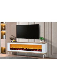 Resim Bera Marmo - Gümüş Şömineli Sedef Tv Sehpası Beyaz - Gümüş 