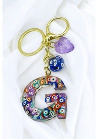 Resim Renkli Nazar Boncuklu G Harfi Anahtarlık, El Yapımı Hediyelik Çan 