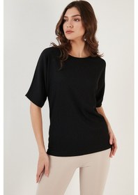 Resim Lela Bürümcük Rahat Kesim Bisiklet Yaka Bayan Bluz 5864975 Siyah 