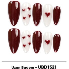 Resim 10'lu Bordo Uzun Badem Ubd1521 Tekrar Kullanılabilir El Yapımı Protez Takma Tırnak Xs 