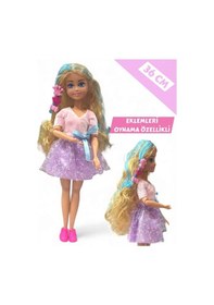Resim 36 Cm Hareketli Eklemli Model Bebek - Renkli Saçlı Oyuncak Et Bebek - Kıyafet Ve Aksesuarlı 