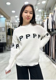 Resim Minimoda Kids Kız Çocuk Yırtık Detaylı P Desenli Kazak 