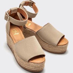 Resim Elle Shoes Bej Deri Kadın Dolgu Topuklu Sandalet 