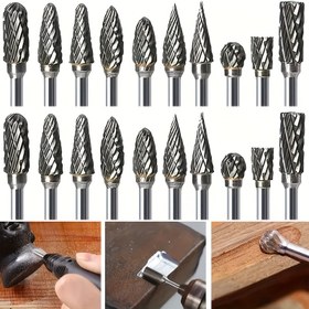 Resim 10 parçalık Tungsten Karbür Döner Matkap Ucu Seti, 1/8" Sap, Ahşap, Metal, Seramik için - Dayanıklı Çelik Yapı, Ham, Elektrikli Matkaplarla Uyumlu, Montaj Gerektirmez 