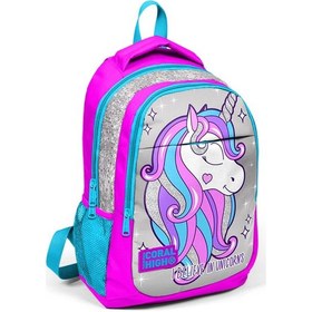 Resim Coral High Kids Pembe Gümüş Unicornlu Üç Bölmeli Sırt Çantası 