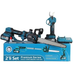 Resim KİMMEER PLUS Profesyonel 2'li Set 21vÇift Akülü Teleskopik Budama Testeresi Ve Bağ Makası Makinesi 