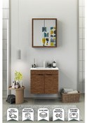 Resim Biani Fix Loft 65 Cm Banyo Dolabı,Seramik Lavabolu, Aynalı,Lavabo Dahil,Mdf,Aybe Kahve 