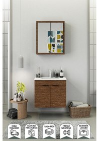 Resim Biani Fix Loft 65 Cm Banyo Dolabı,Seramik Lavabolu, Aynalı,Lavabo Dahil,Mdf,Aybe Kahve 