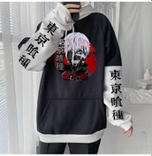Resim Japonya Anime Tokyo Ghoul Kapşonlu Sweatshirtler Harajuku Kaneki Ken Baş Poster Karikatür Crewneck Moda Kadın Gevşek Patchwork Sweatshirtler Siyah 