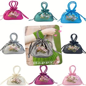 Resim İşlemeli Çiçekli Tote Çanta, Kadın El Çantası, Takı ve Bozukluk Cüzdanlı İpli Çanta, Aksesuar Organizatörü, Detaylı Nakış 