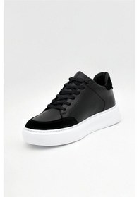 Resim Man Erkek Hakiki Deri 7 Cm Boy Uzatan Siyah-beyaz Spor Ayakkabı Siyah - Beyaz 