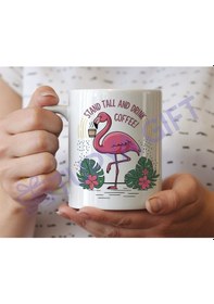 Resim Flamingo Temalı Eğlenceli Kahve Kupası Beyaz 