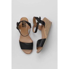 Resim Bueno Shoes Siyah Deri Kadın Dolgu Topuklu Espadril Sandalet 01WS11101 