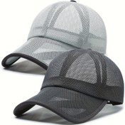 Resim 2 Adet Nefes Alabilir Fileli Beyzbol Şapkası - Koşu, Fitness ve Dış Mekan Sporları için Ayarlanabilir Hafif Güneşlik Kepi, %100 Polyester, Sadece Elde Yıkama, Siyah & Gri 