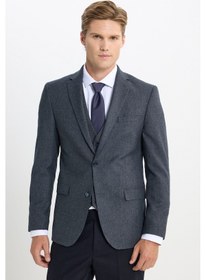 Resim Ac&Co / Altınyıldız Classics Erkek Slim Fit Dar Kesim Mono Yaka Kaz Ayağı Desenli Kapak Cepli Yelekli Takım Elbise Antrasıt Antrasit 
