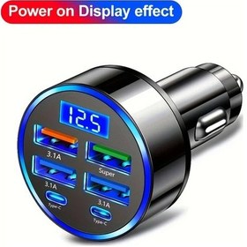 Resim Cloud011 Siyah 6'li Araç Şarj Cihazı 4 Usb 2 Pd Hızlı Şarj Dijital Ekran Aynı Anda Çoklu Şarj 