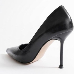 Resim Marvella Kadın Siyah Deri Sivri Burun Yüksek İnce Topuklu Ayakkabı Stiletto 9.5 Cm Siyah 