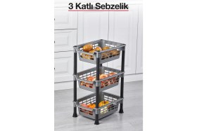 Resim Feyza Design 3 Katlı Plastik Sebzelik, Mutfak Düzenleyici ve Saklama Rafı 