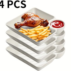 Resim 7.3x 6,6 Bölmeli Atıştırmalık Tabak Seti, Plastik Bölümlü Mantı/Sushi/Çips Soslu Tabak - Kırılmaz, Mikrodalga ve Bulaşık Makinesine Uygun, Mezeler/Kızarmış Tavuk/Tatlılar İçin Mutfak/Yemek Odası/Yurt Kullanımı 