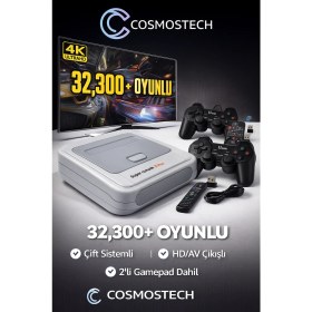 Resim Cosmostech Retro Game Console 64GB – Super Console x Pro, 32.300+ Oyunlu 4K Tv Oyun Konsolu, Çift Sistemli, Hd/av Çıkışlı, 2’li Gamepad Dahil 