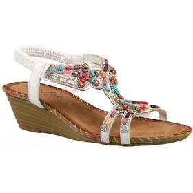 Resim Guja 25y151-6 Kadın Taşlı Dolgu Topuklu Lastikli Comfort Sandalet Beyaz Siyah 