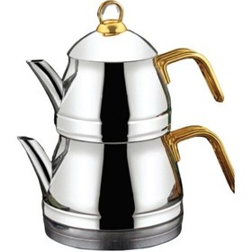 Resim Özlife Mercan Aile Boyu Çaydanlık Takımı Sade Gold 1,25 Lt / 2 Lt - 1019 Gri 