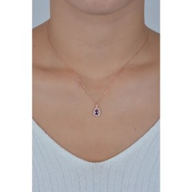 Resim Essare 925 Ayar Gümüş Mavi Taşlı Damla Tasarım Kolye 