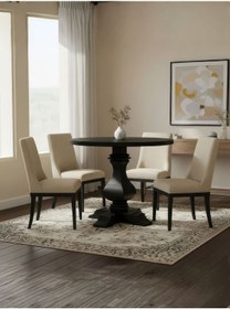 Resim Orleans Fransız Still Yuvarlak Ahşap Yemek Masası 120x120 Siyah 