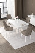 Resim Canisa Nex Serisi 80x132 Mdf Açılabilir Beyaz Masa Takımı Ve 6 Mürdüm Sandalye Gold Detay 