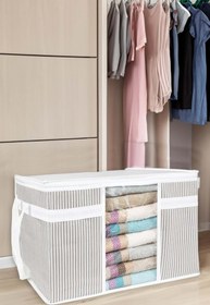 Resim Pencereli Kazak Hurcu - Gri Çizgili, 45 x 40 x 30 cm 