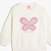 Resim Kız Bebek Kelebekli Sweatshirt Uzun Kollu Bisiklet Yaka Sim Baskılı Pamuklu Şardonlu 