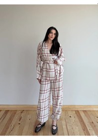 Resim Laluvia Kırmızı Ekose Kimono Şalvar Takım - 0993 